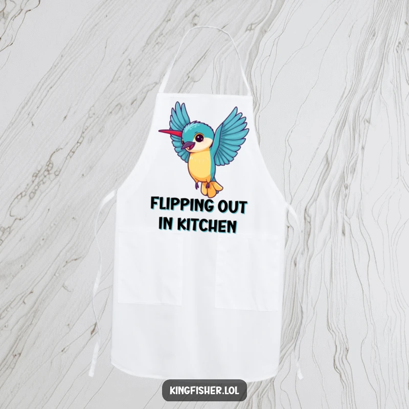 Cheerful Kingfisher Cartwheel Apron: A kingfisher does a cartwheel, bringing joy to kitchen tasks.