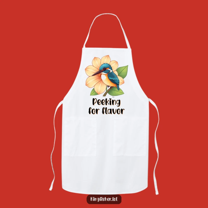Funny Curious Kingfisher Flower Apron: Cook with Charm and Bird's Peek-a-Boo!