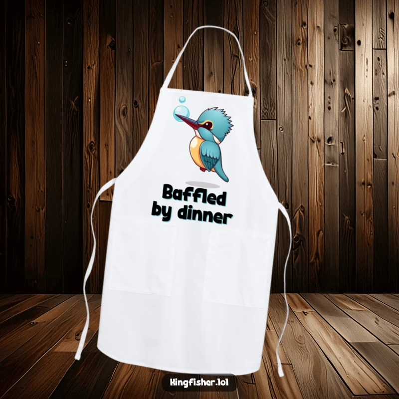 Funny Kingfisher Apron: A kingfisher curiously observing a bubble, printed on a durable apron for a funny kitchen experience.