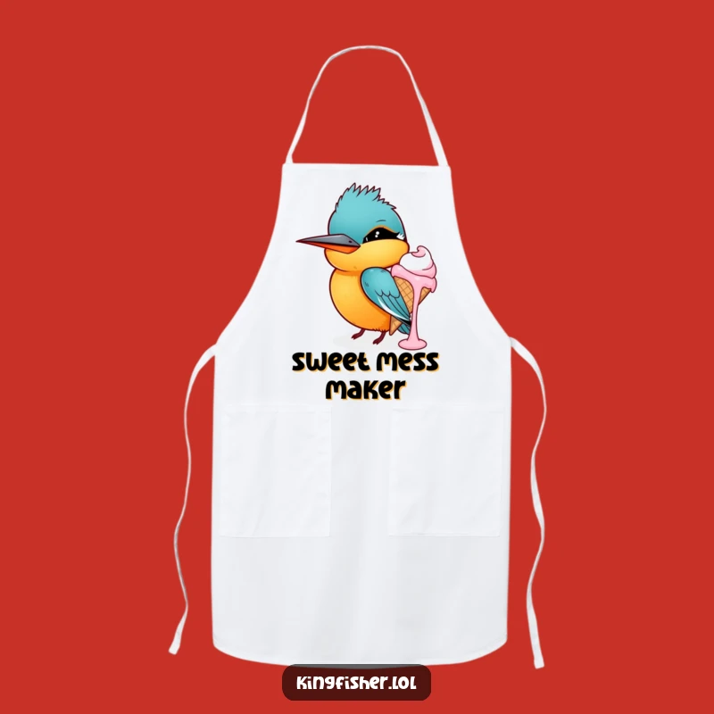 Funny Winking Kingfisher Ice Cream Apron: Sweet Humor for the Kitchen
