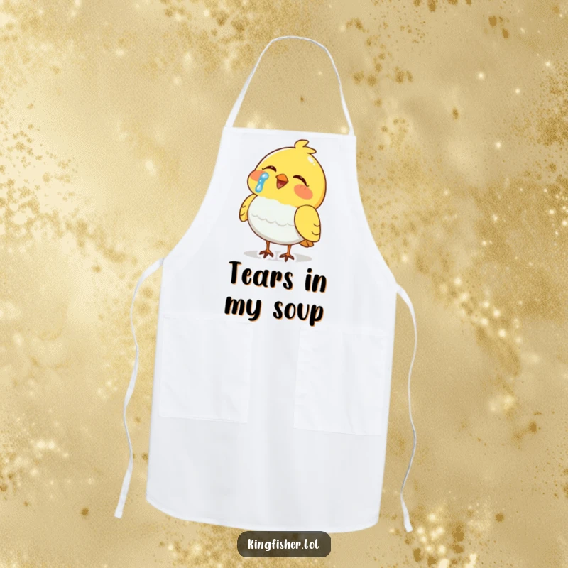 Funny Apron: A tearful bird laughs heartily while wearing this apron, bringing humor to the kitchen.