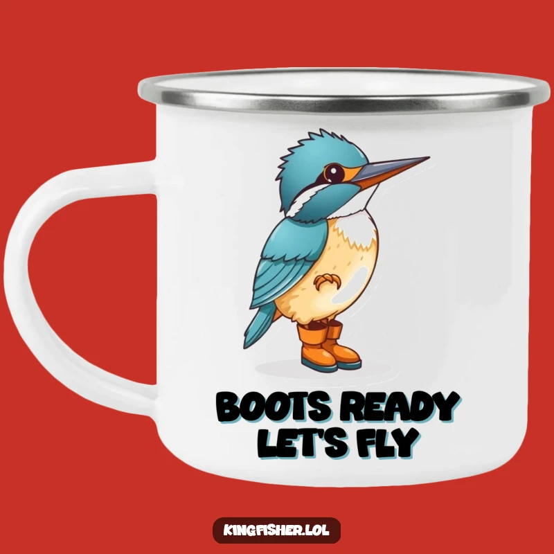 Funny Kingfisher Boots Enamel Camping Mug - Rugged Humorous Outdoor Gift