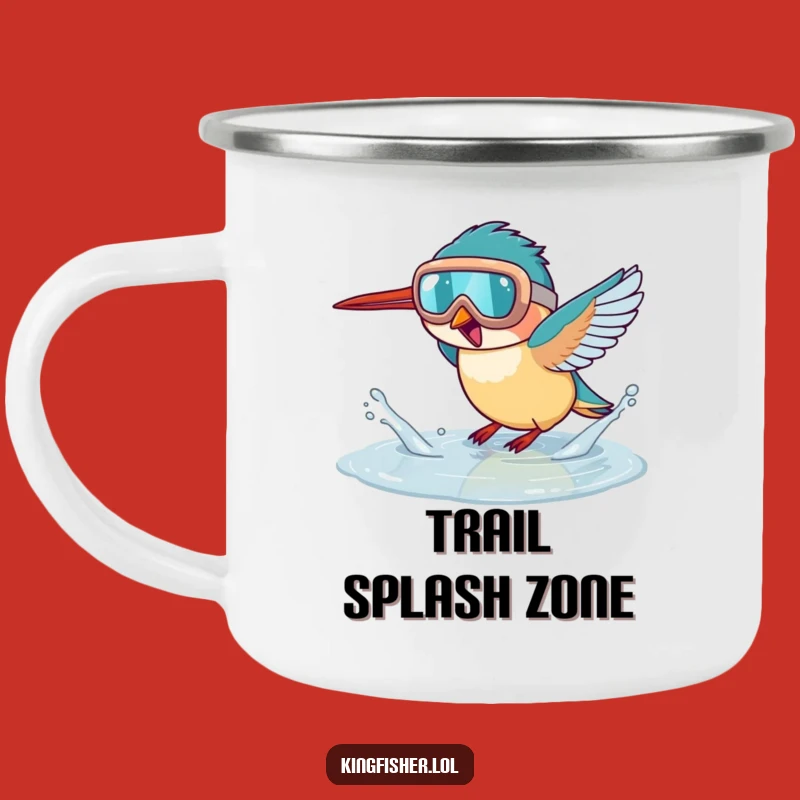 Funny Goggled Kingfisher Puddle Splash Enamel Mug: Adventure Drinkware