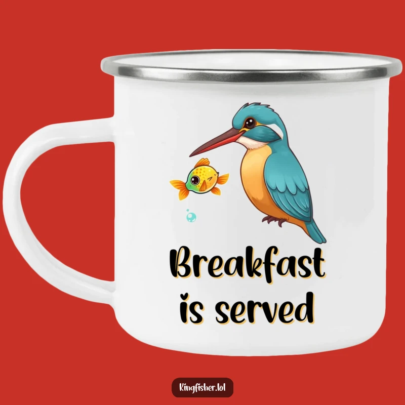 Funny Kingfisher Camping Mug: Curious Bird & Fish, Rugged Funny Gift