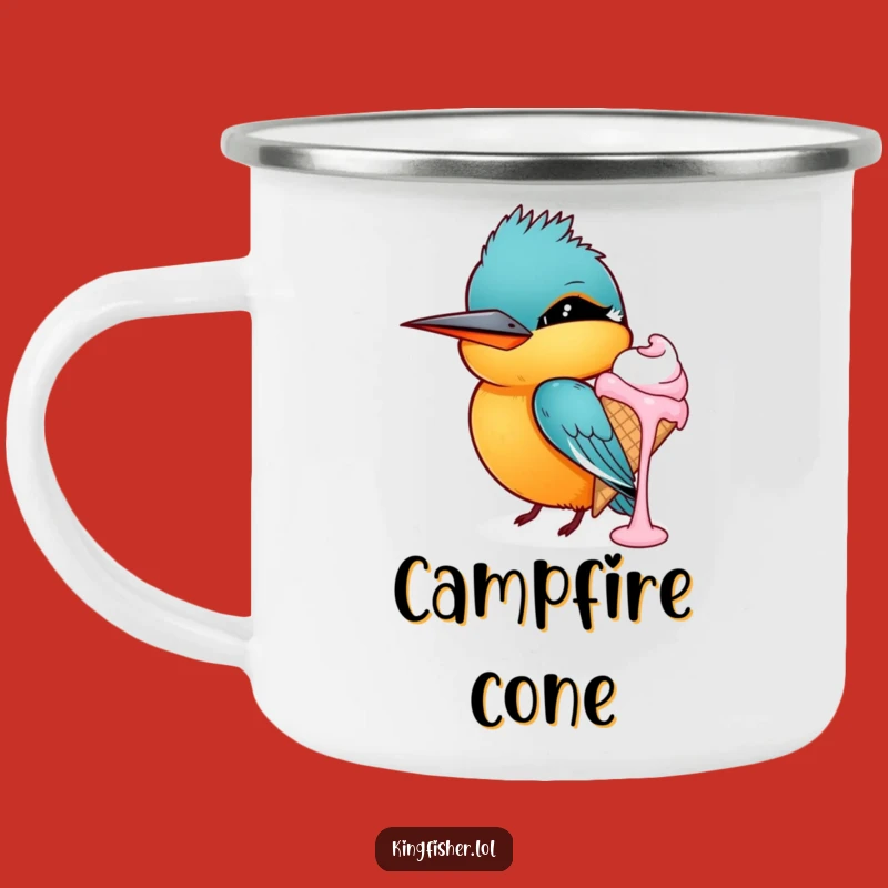 Funny Winking Kingfisher Ice Cream Enamel Mug: Sweet Adventures Guaranteed
