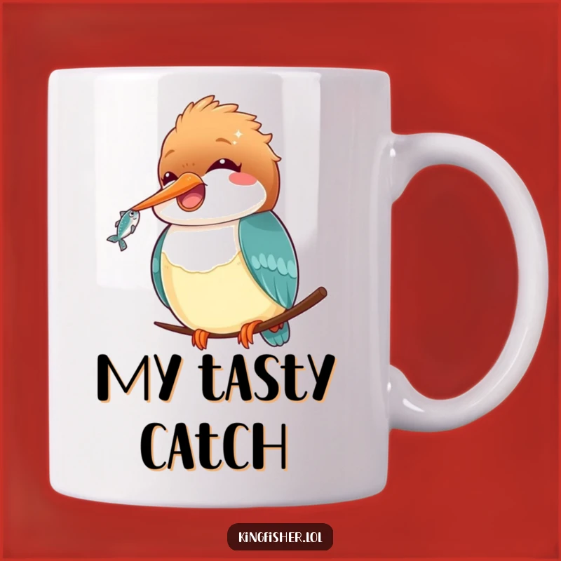 Funny Kawaii Kingfisher & Fish Mug: Adorable Bird Design, Perfect Funny Gift!
