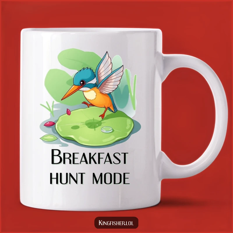 Funny Kingfisher Mug: Playful Hunter on Lily Pad, Perfect Bird Lover Gift