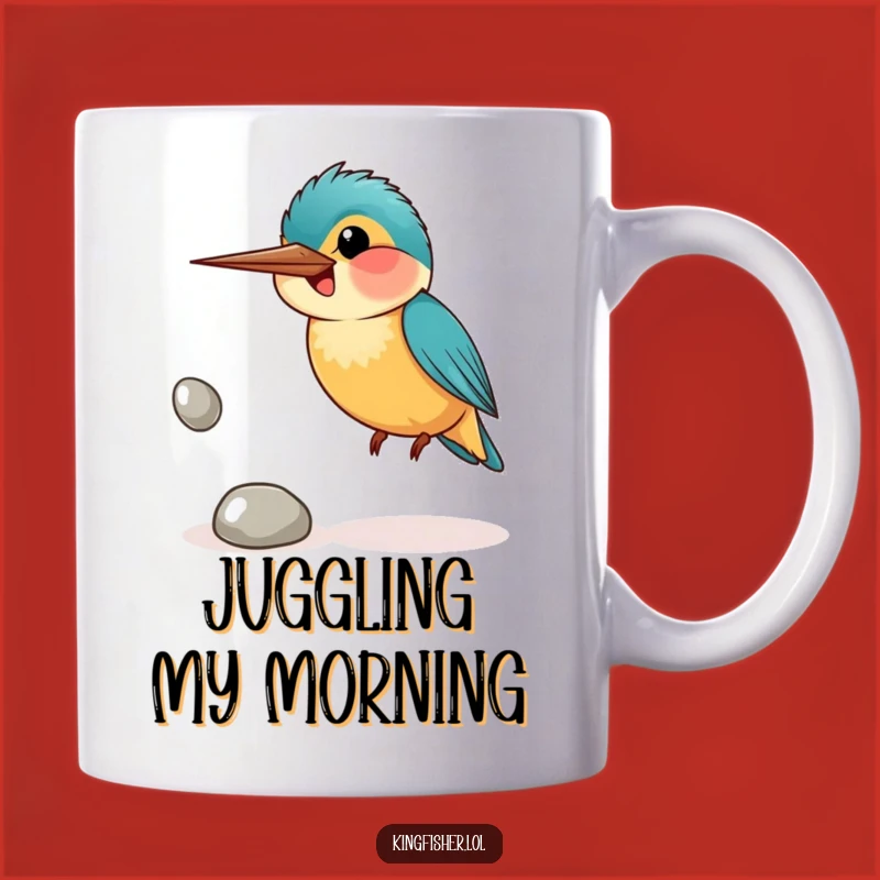 Funny Smiling Kingfisher Mug: Juggling Pebbles with Joy Gift
