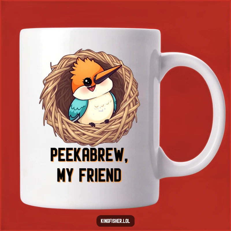 Funny Curious Kingfisher Mug - Grinning Bird in Nest - Whimsical Gift