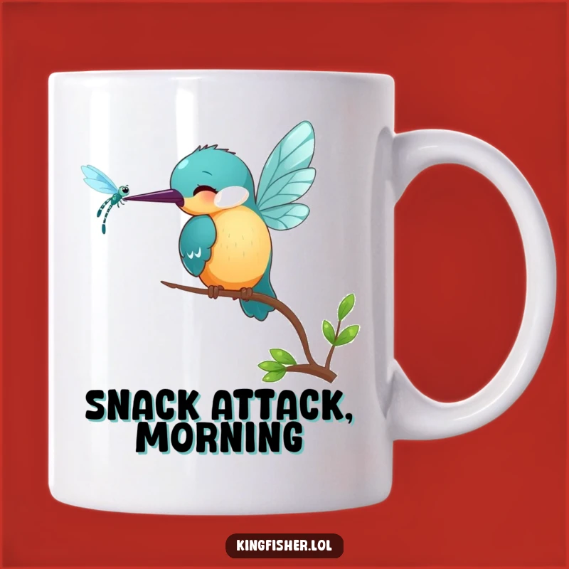 Funny Kingfisher & Dragonfly Mug: Playful Bird Pecking, Unique Funny Gift Idea