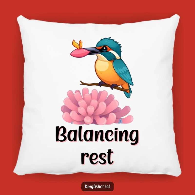 Funny Kingfisher Anemone Balance Pillow: Cozy Comfort with Playful Bird Art