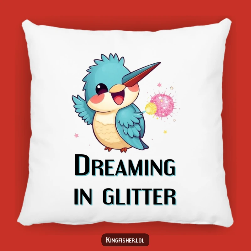 Comfy Funny Kingfisher Glitter Bomb Pillow: Snuggle Up with This Kawaii Bird's Hilarious Sparkle!