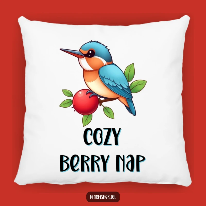 Cozy Funny Kingfisher Pillow: Berry Chirp Comfort, A Soft Humorous Gift for Relaxation