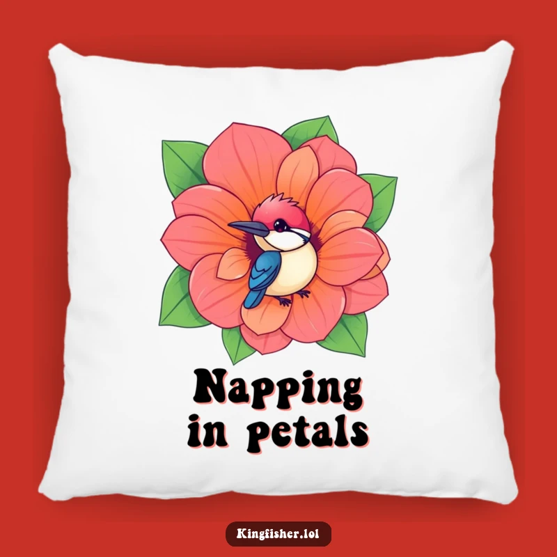 Cozy Funny Kingfisher Pillow: Flower Peek Comfort, A Soft Humorous Gift for Relaxation