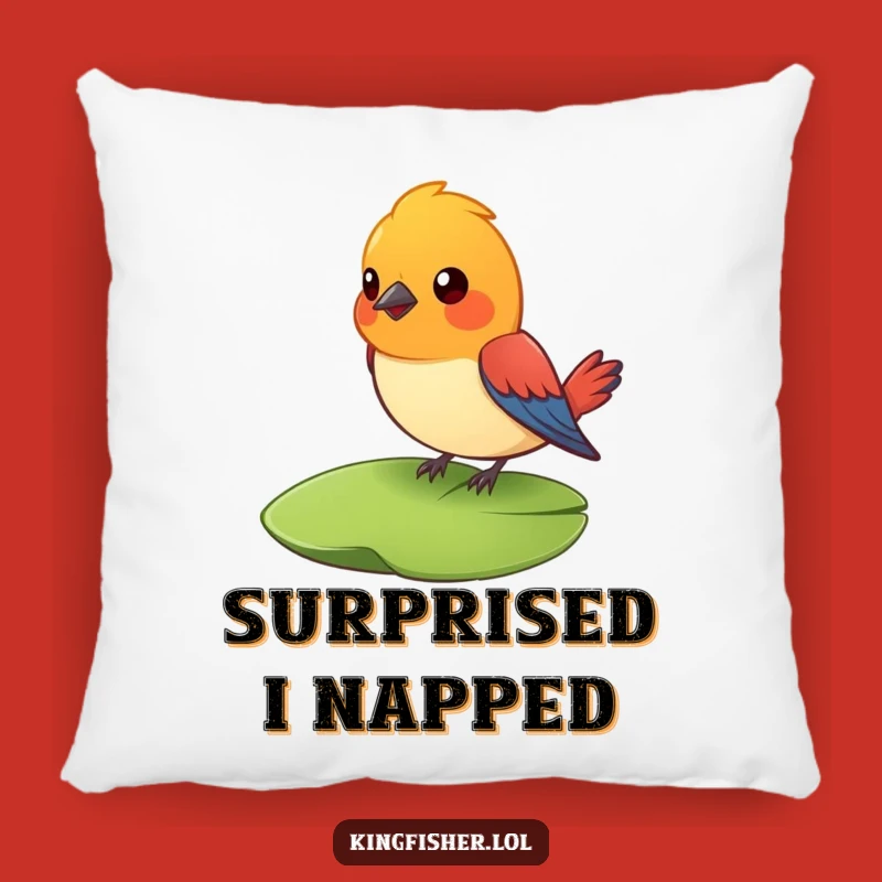 Cozy Funny Surprised Bird Pillow: Snuggle Up with Lily Pad Astonishment