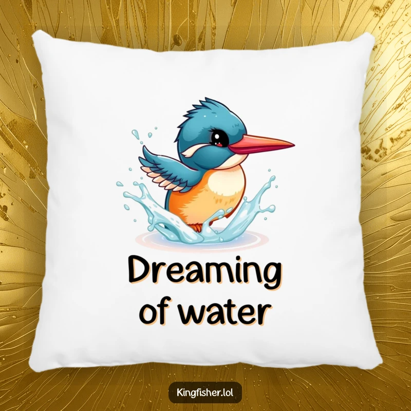 Funny Kingfisher Pillow: An energetic bird playfully splashing water with its beak, offering soft comfort and humor.