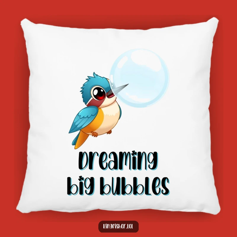 Funny Kingfisher Bubble Chase Pillow: Cozy Comfort with a Comical Bird Design