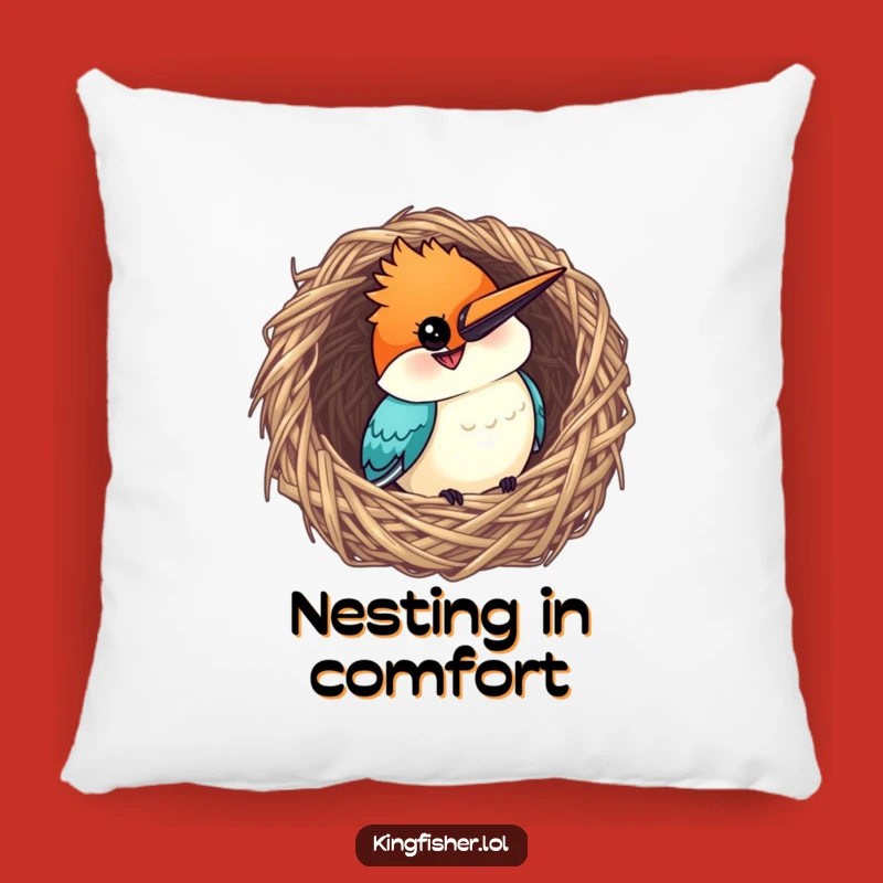 Funny Nest Pillow - Curious Kingfisher Grin - Cozy Gift