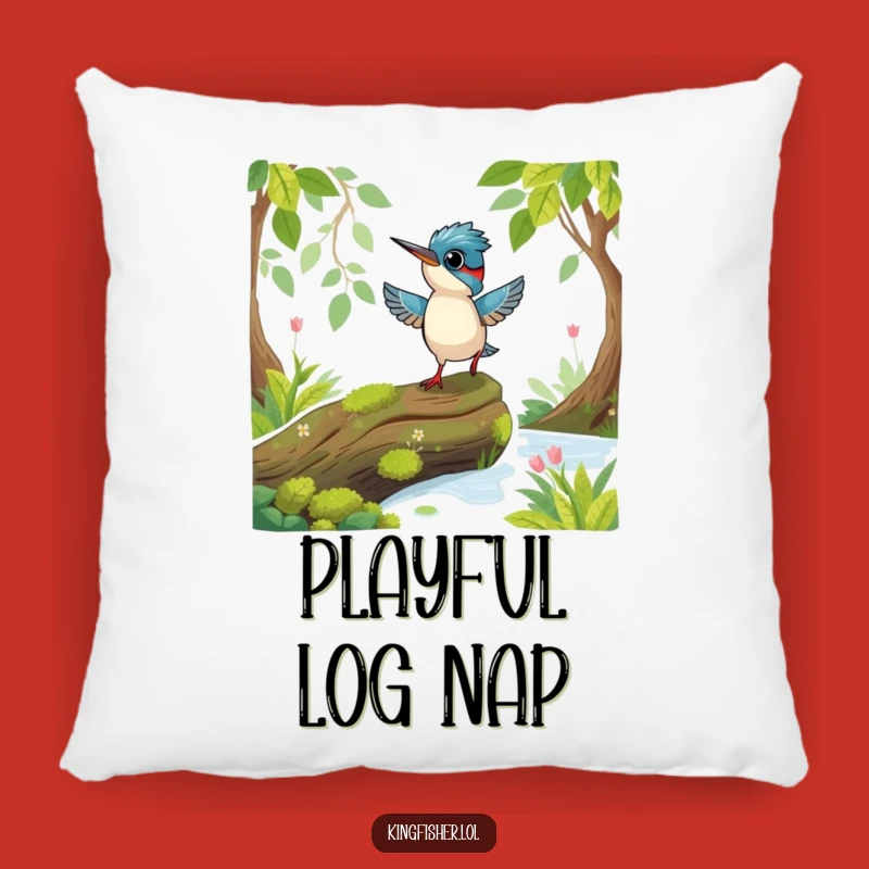 Funny Playful Kingfisher Pillow: Excited Hop for Comfy Fun