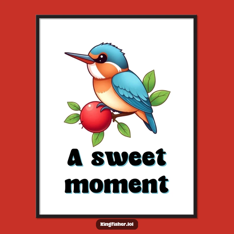 Joyful Funny Kingfisher Art Print: Berry Chirp Charm, A Playful Humorous Gift