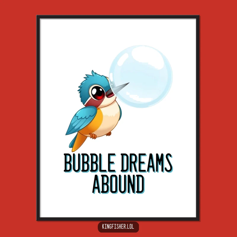 Funny Kingfisher Bubble Chase Digital Print: Instant Humor for Your Walls
