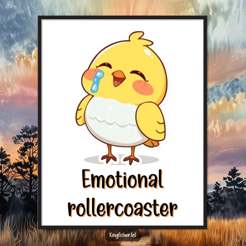 Funny Digital Art Print: A high-resolution image of a bird laughing so hard it cries, radiating pure amusement.