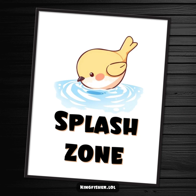 Funny Bird Dive Digital Art Print: A small bird dives into shimmering blue water. Instant funny wall decor.