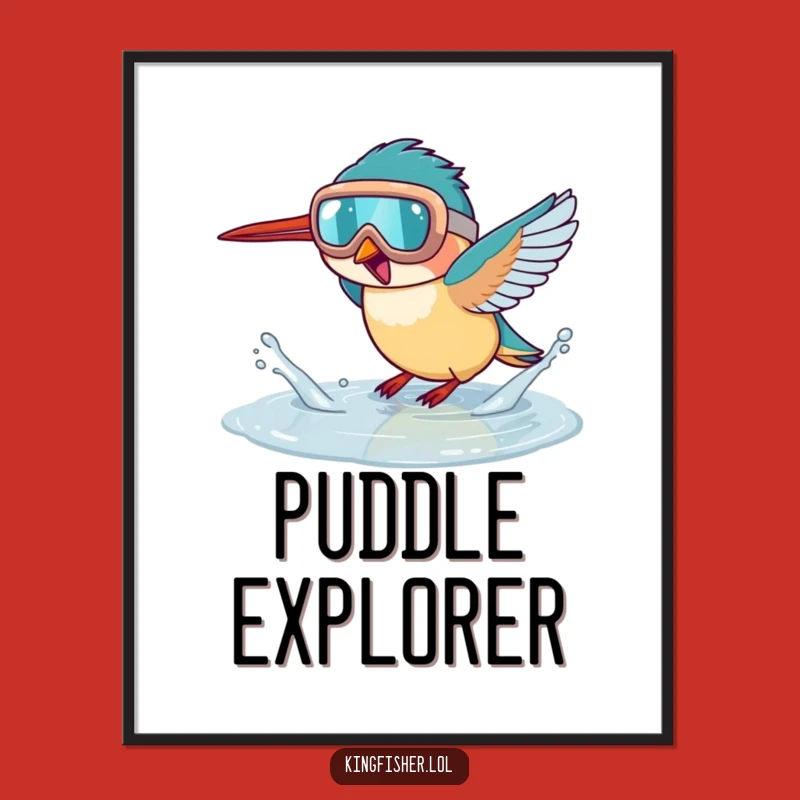 Funny Goggled Kingfisher Puddle Splash Digital Print: Instant Joy for Walls