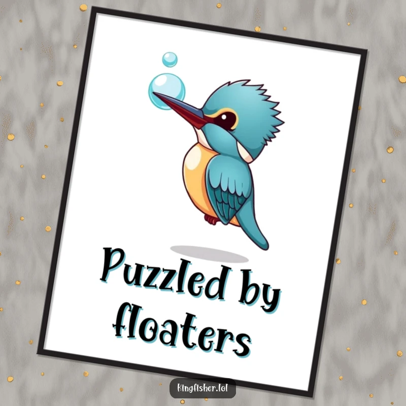 Funny Kingfisher Digital Art: A printable artwork of a kingfisher curiously watching a bubble, designed for a funny, whimsical look.