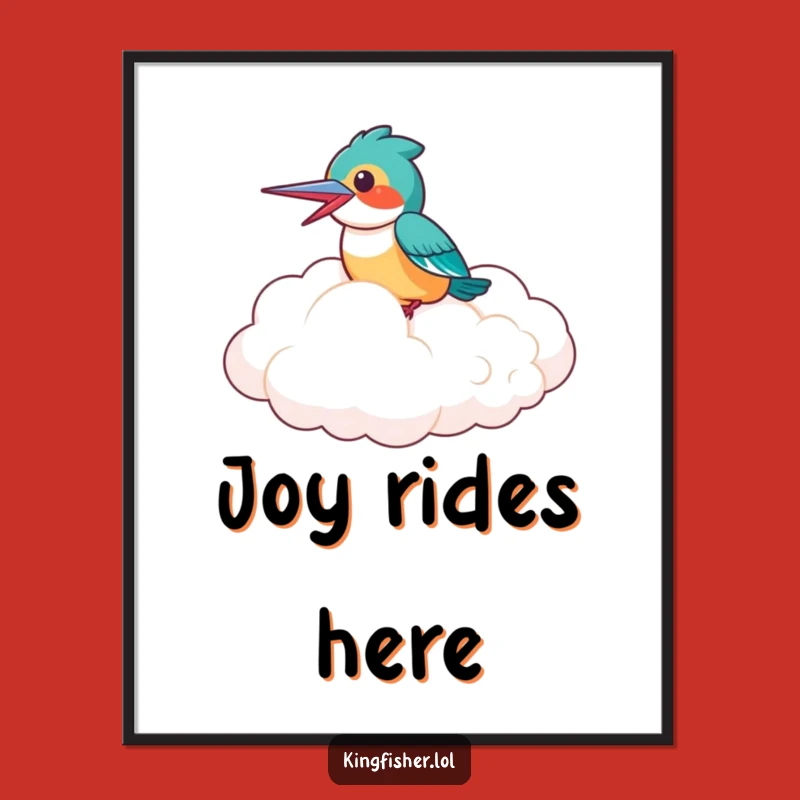 Funny Kingfisher Cloud Digital Art: Joyful Ride Decor