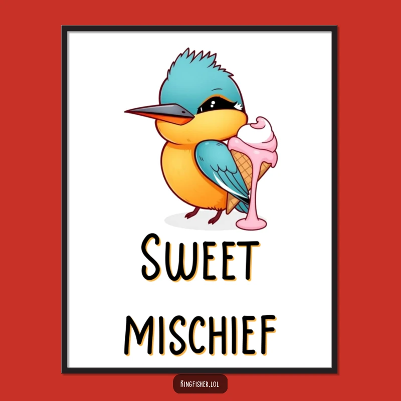 Funny Winking Kingfisher Ice Cream Digital Print: Instant Sweetness for Your Walls