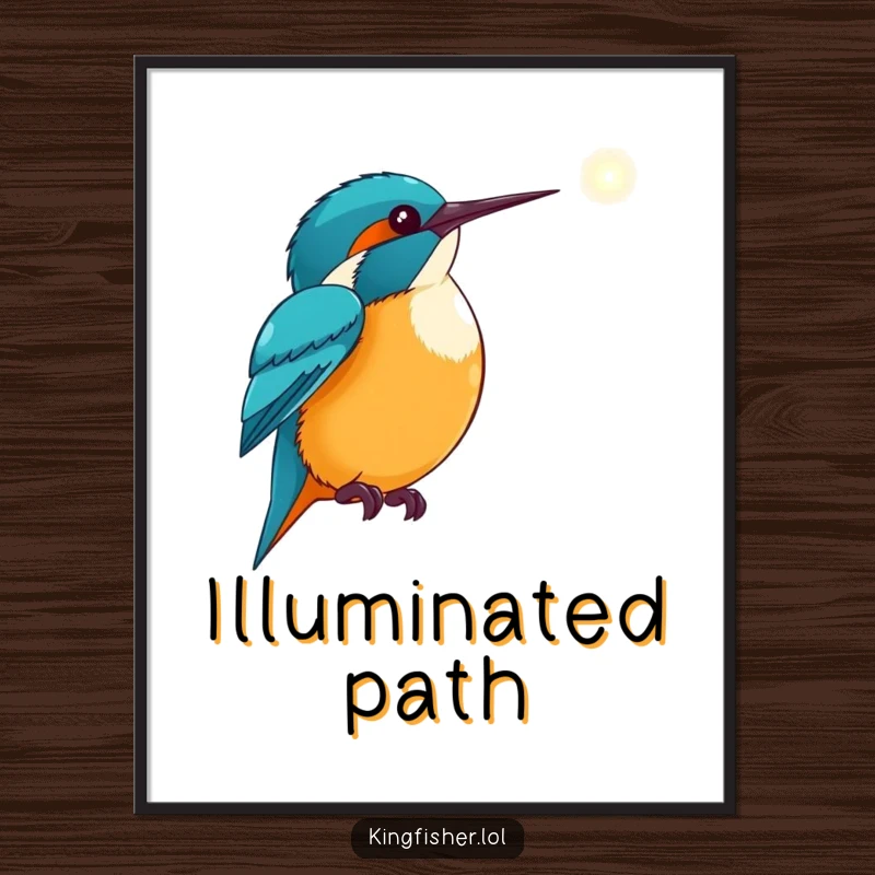Inspiring Kingfisher Digital Art: A kingfisher excitedly points its wing towards a distant, glowing light.