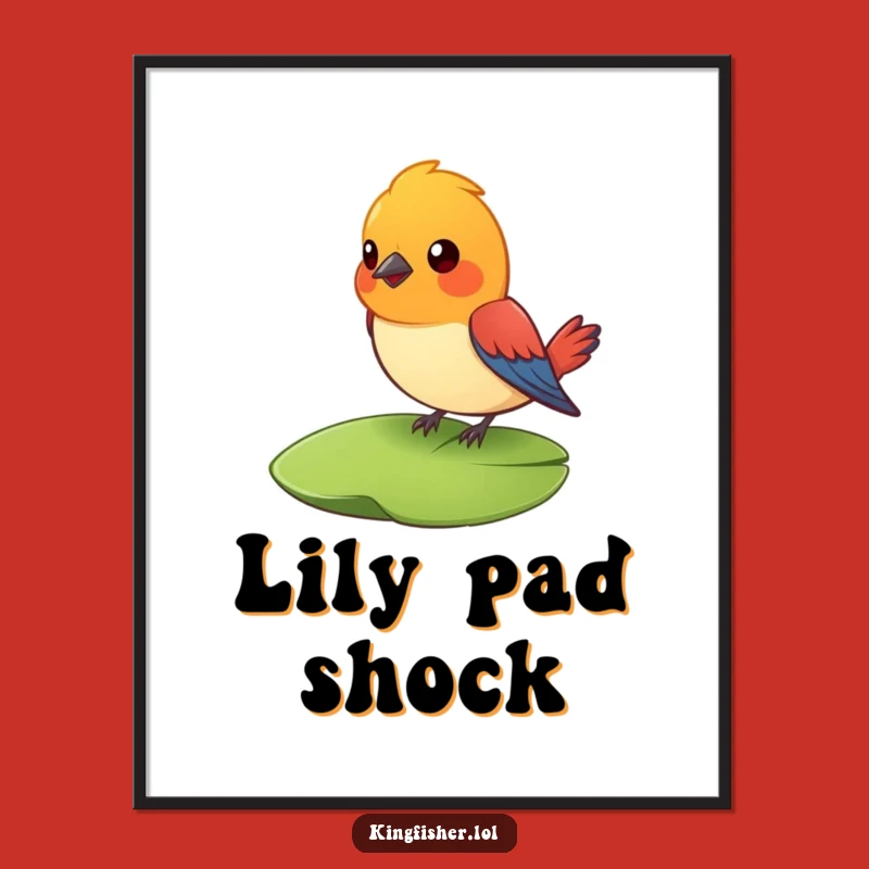 Funny Surprised Bird Digital Art: Instant Lily Pad Amazement for Your Walls