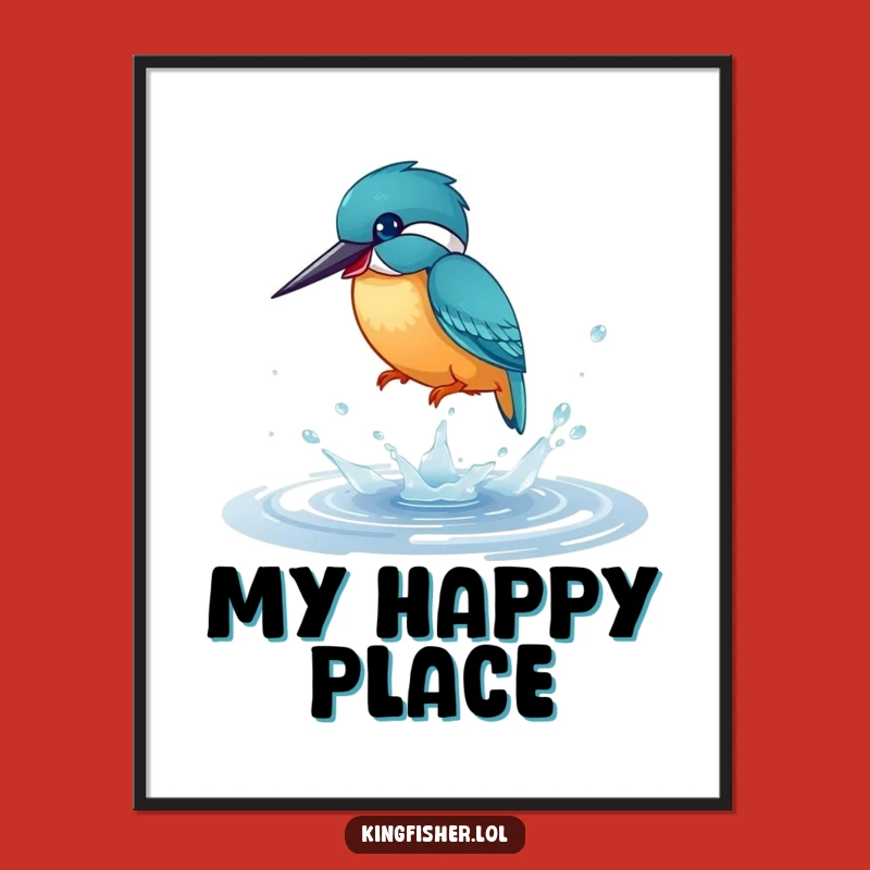 Funny Kingfisher Digital Art: Playful Bird Splashing Decor