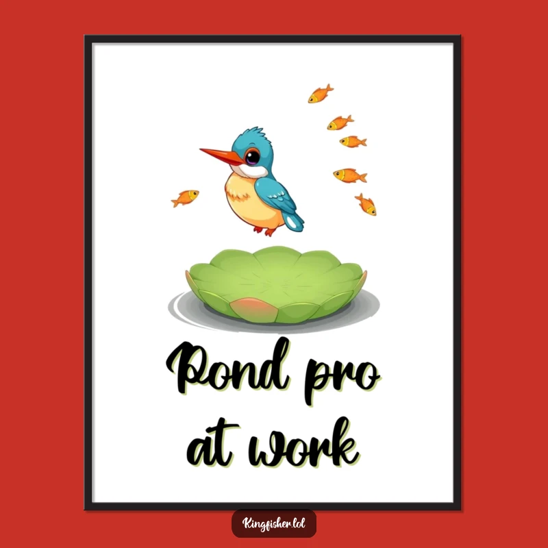 Instant Funny Kingfisher Juggling Fish Print: Decorate Walls with Bird's Hilarious Talent!