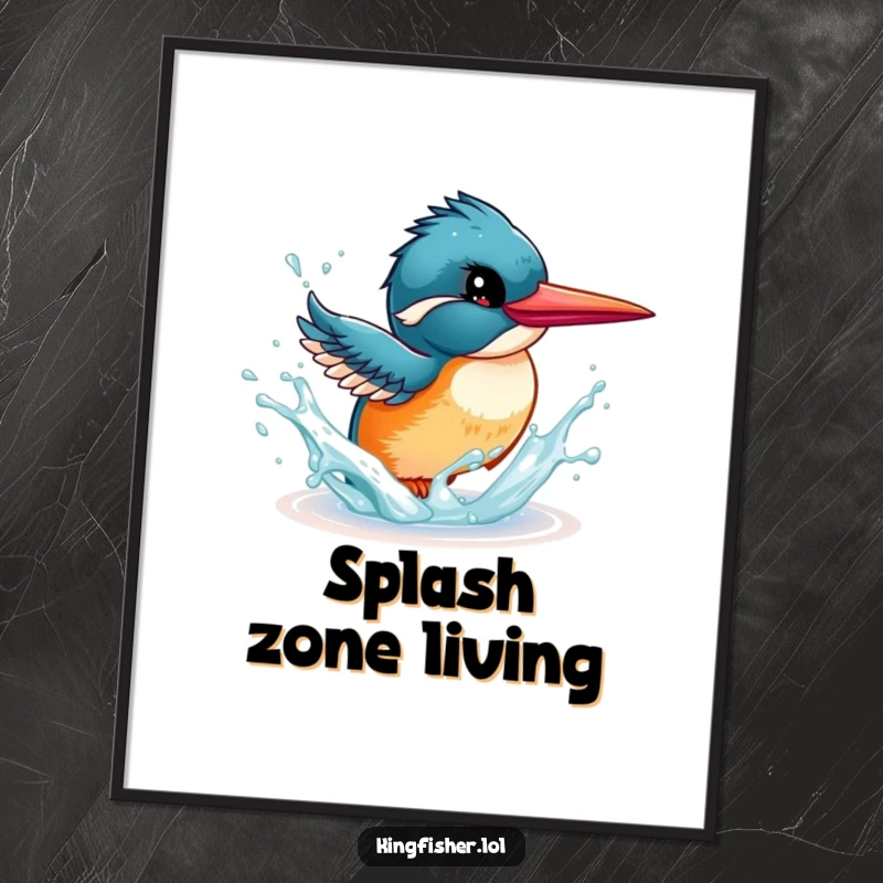 Funny Kingfisher Digital Art: An energetic bird playfully splashing water with its beak, creating a lively and humorous visual.