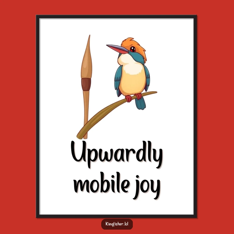 Funny Kingfisher Digital Art: Swaying Reed Decor, Instant Cheerful Funny Gift