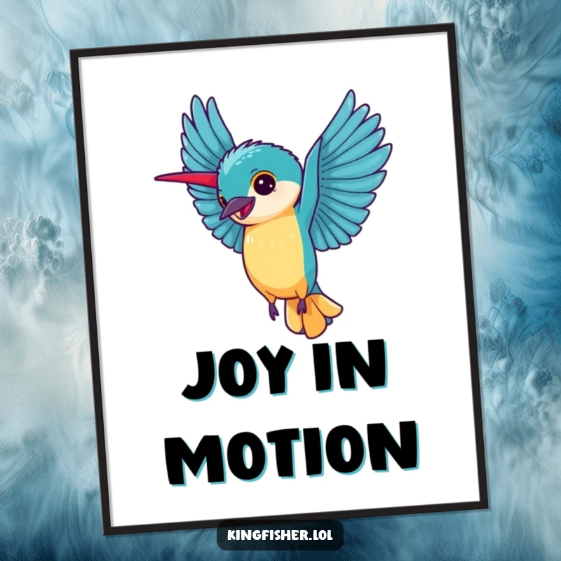 Vibrant Kingfisher Cartwheel Digital Art: A happy kingfisher performs a cartwheel with wings fully extended.