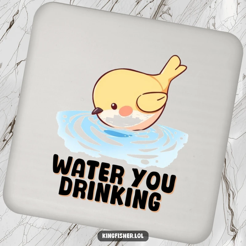 Funny Bird Dive Coaster Set: A bird dives into shimmering blue water, adding funny charm. Protect your furniture.