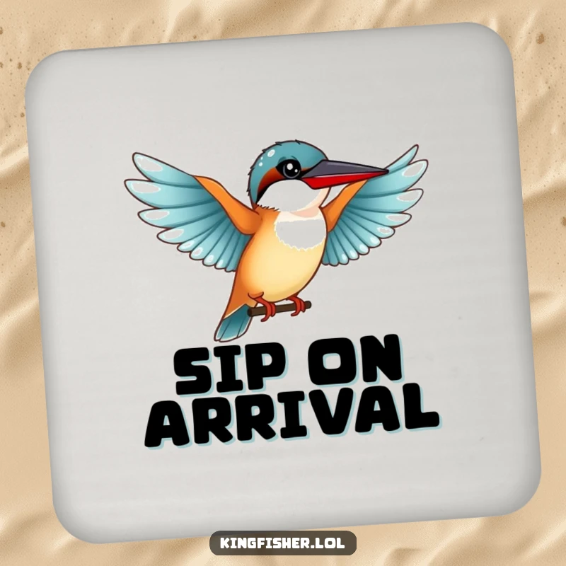 Funny Graceful Kingfisher Coaster: A cute kingfisher bird with outstretched wings preparing for a funny landing.