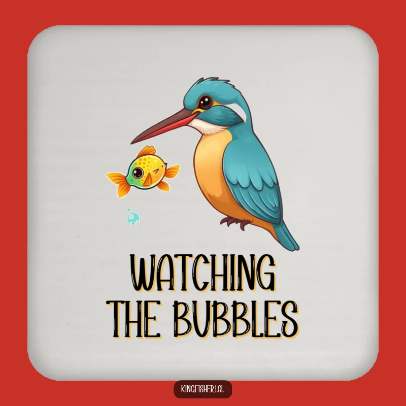 Funny Kingfisher Coaster: Curious Bird & Fish Art, Clever Funny Gift