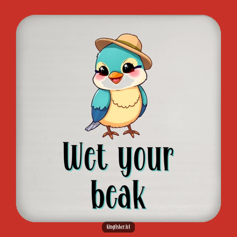 Funny Kingfisher Fishing Hat Coaster - Protect Surfaces with Avian Charm