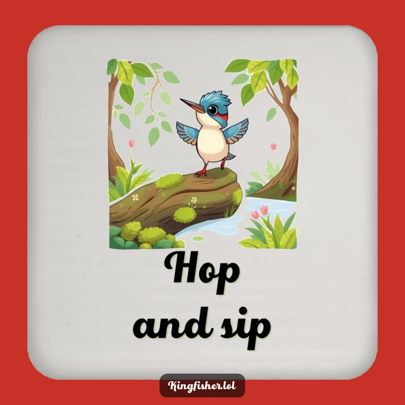 Funny Playful Kingfisher Coaster: Excited Hop for Surfaces