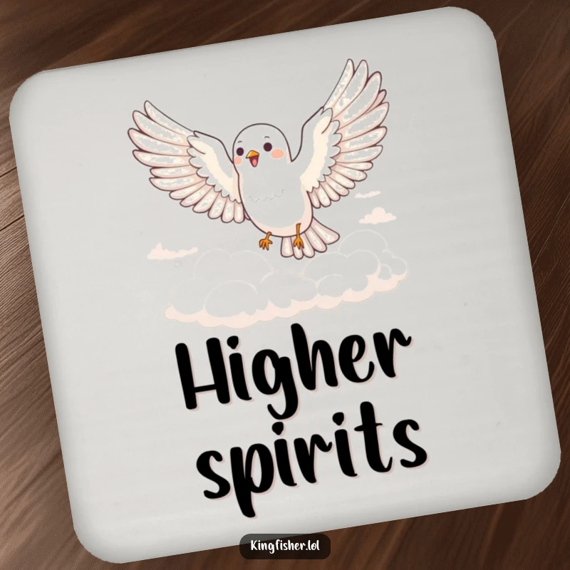 Funny Joyful Bird Coaster Set: A bird glides joyfully through fluffy clouds. Protects surfaces with funny charm.