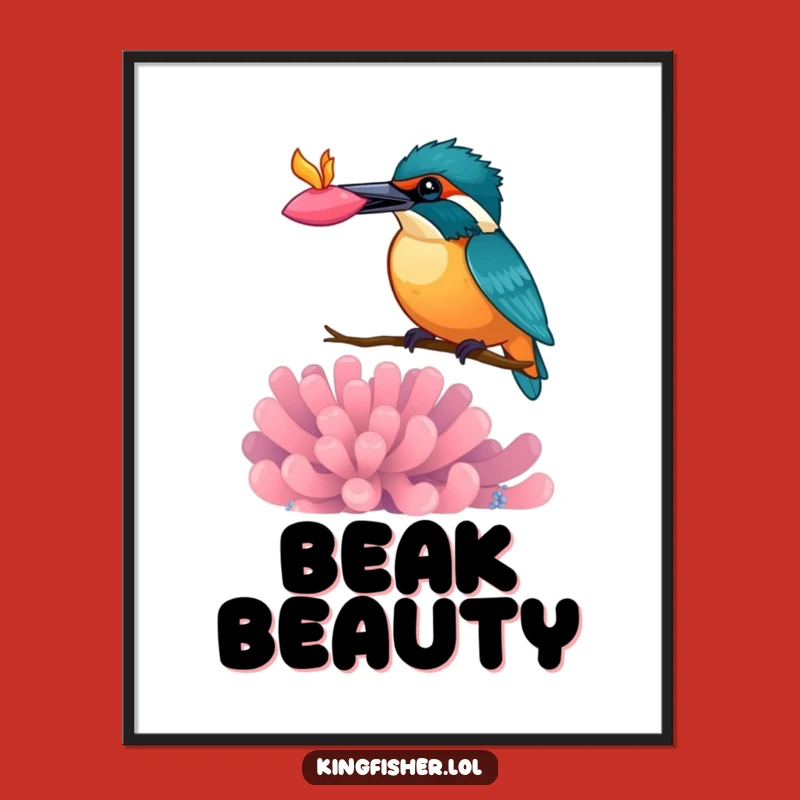 Funny Kingfisher Anemone Balance Poster: Artistic Bird Wall Art for Your Home