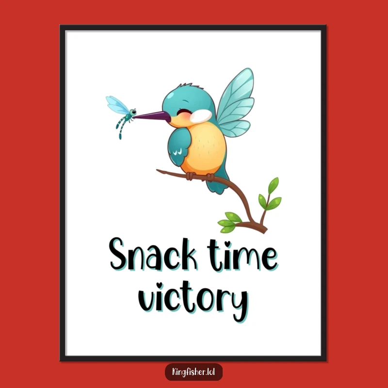 Funny Kingfisher Poster: Playful Bird & Bug Art, Unique Funny Gift Decor