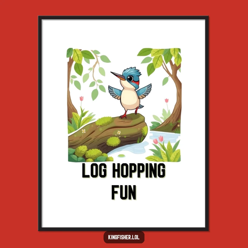 Funny Playful Kingfisher Poster: Excited Hop for a Lively Wall