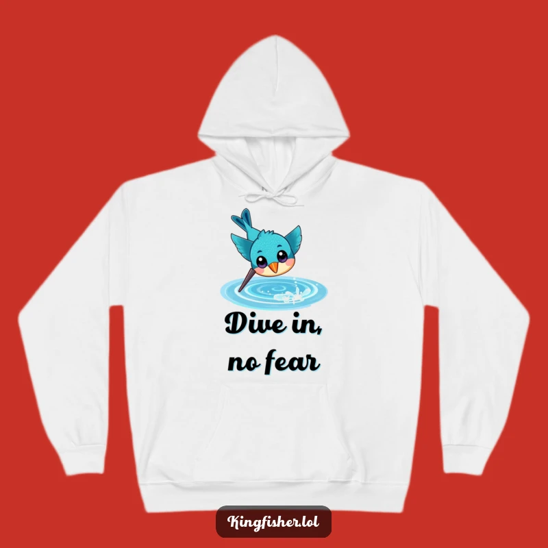 Funny Kingfisher Dive Hoodie, Cheerful Aquatic Bird, Cozy Adventure Apparel