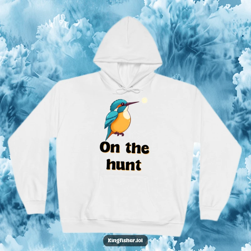 Hopeful Kingfisher Hoodie: A kingfisher excitedly points its wing towards a distant, bright light, signifying ambition.