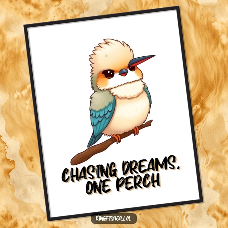 Funny Free Printable Wall Art: Proud Kingfisher Bird Sitting Tall on a Branch